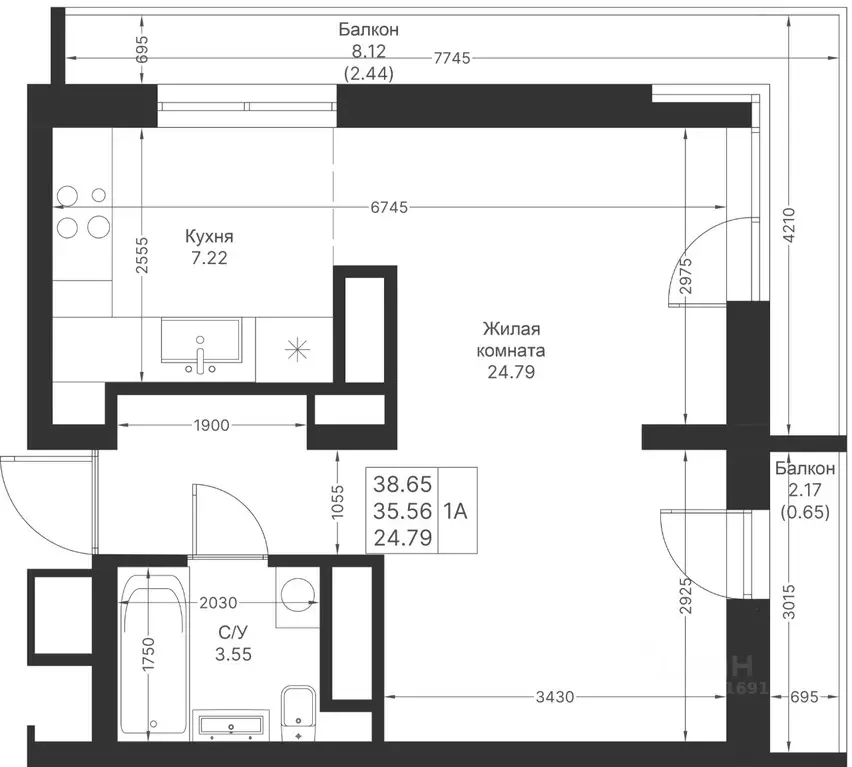1-к кв. Татарстан, Казань Мой Ритм жилой комплекс (38.65 м) - Фото 2