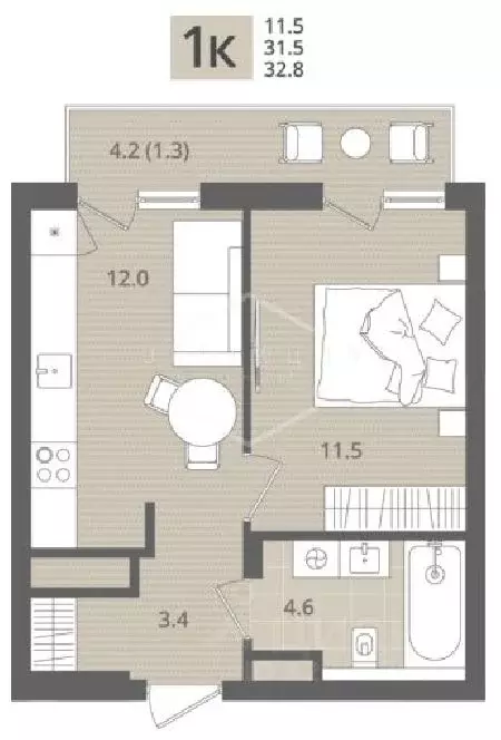 1-к кв. Калининградская область, Пионерский пос. Рыбное,  (32.8 м) - Фото 1