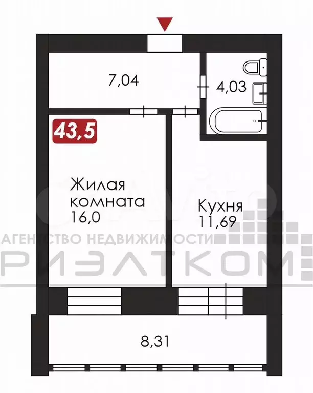 1-к. квартира, 43,2 м, 5/10 эт. - Фото 0