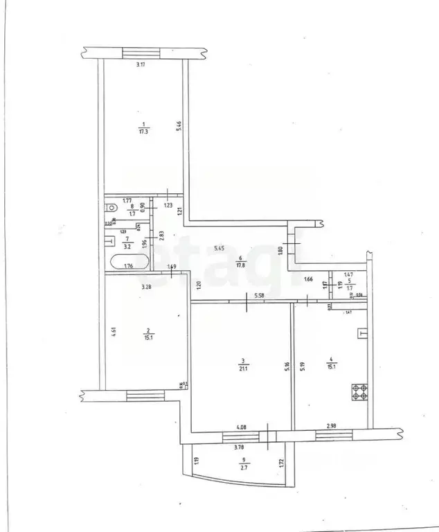 3-к кв. Татарстан, Зеленодольск ул. Карла Маркса, 57В (95.0 м) - Фото 2
