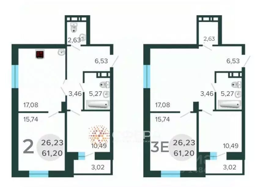 2-к кв. Новосибирская область, Новосибирск ул. Лескова, 25 (61.2 м) - Фото 1