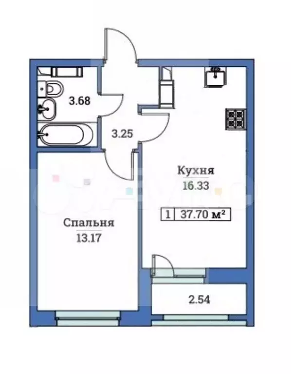 1-к. квартира, 37,7 м, 11/14 эт. - Фото 1