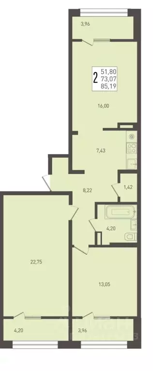 2-к кв. Краснодарский край, Краснодар Югге жилой комплекс (85.19 м) - Фото 1