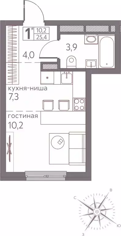 1-комнатная квартира: Пермь, Серебристая улица, 3 (25.4 м) - Фото 1
