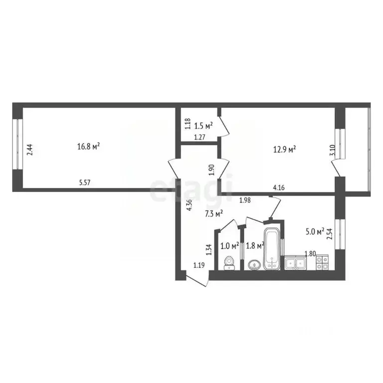 2-к кв. Башкортостан, Бирск Интернациональная ул., 116 (46.2 м) - Фото 1