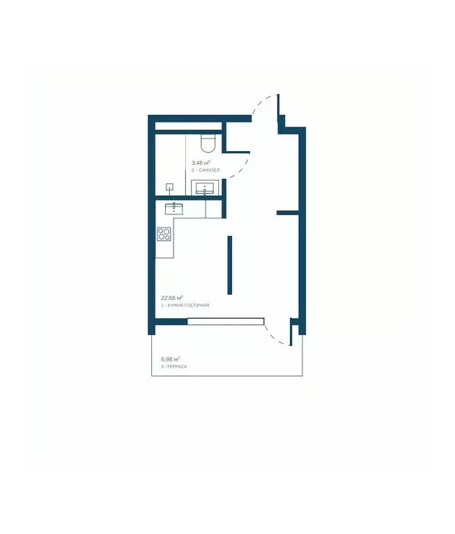 1-к кв. Крым, Саки Птица жилой комплекс (33.1 м) - Фото 1