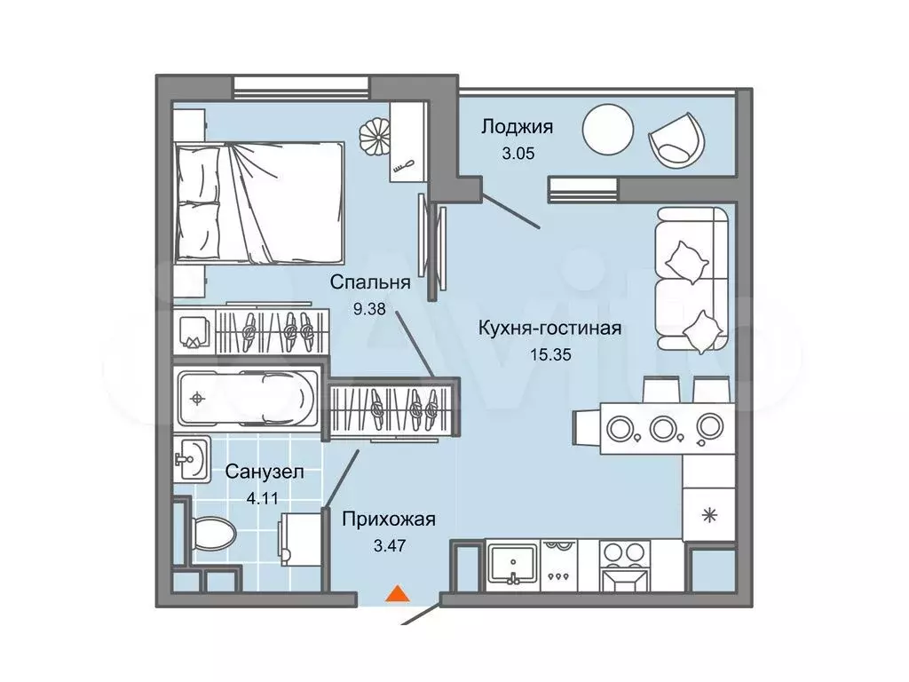 1-к. квартира, 34 м, 7/7 эт. - Фото 0
