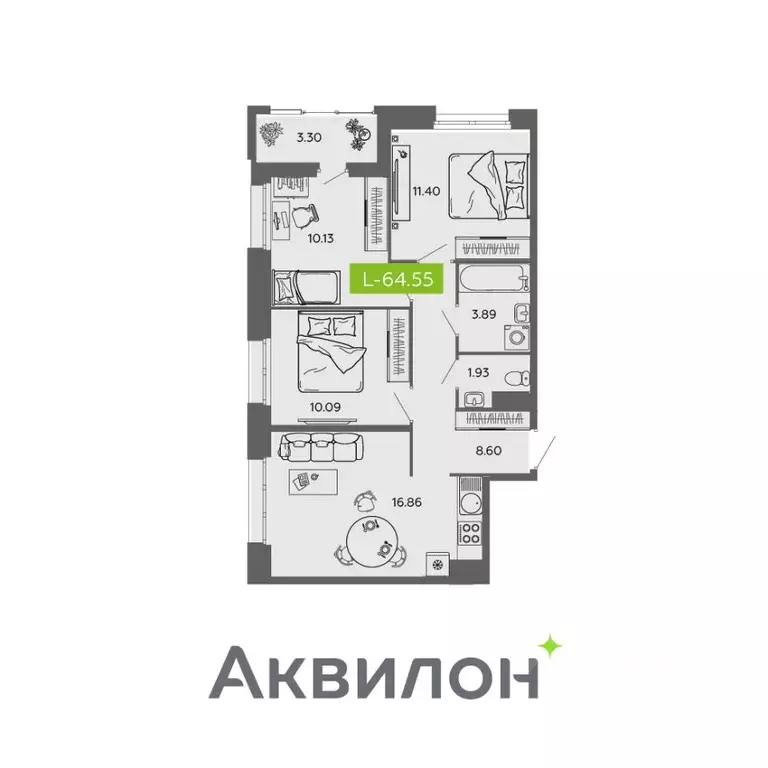 3-к кв. Архангельская область, Архангельск  (64.55 м) - Фото 1