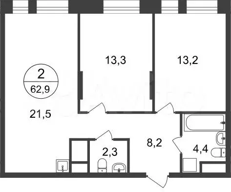 2-к. квартира, 62,9 м, 4/22 эт. - Фото 0