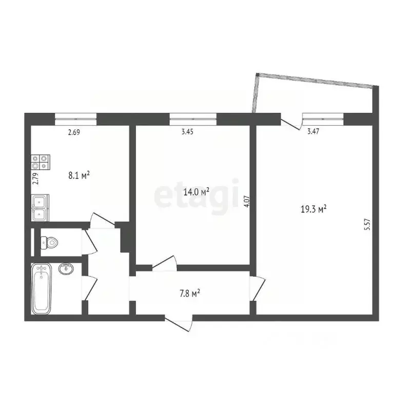 2-к кв. Астраханская область, Астрахань Дальняя ул., 3 (55.0 м) - Фото 1