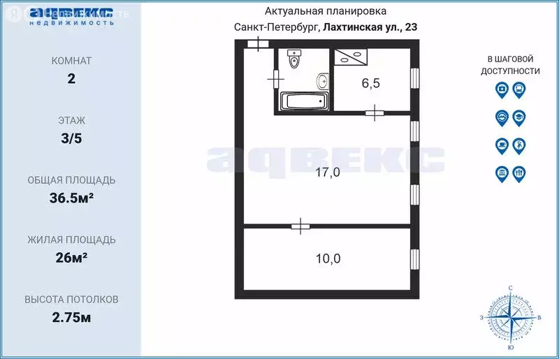 2-комнатная квартира: Санкт-Петербург, Лахтинская улица, 23 (36.5 м) - Фото 1