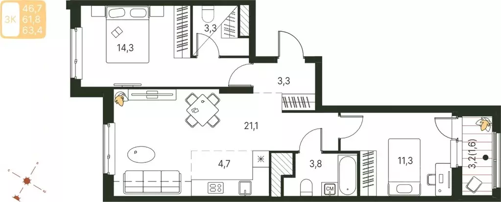 Студия Пермский край, Пермь ул. Серебристая, 1 (63.4 м) - Фото 1