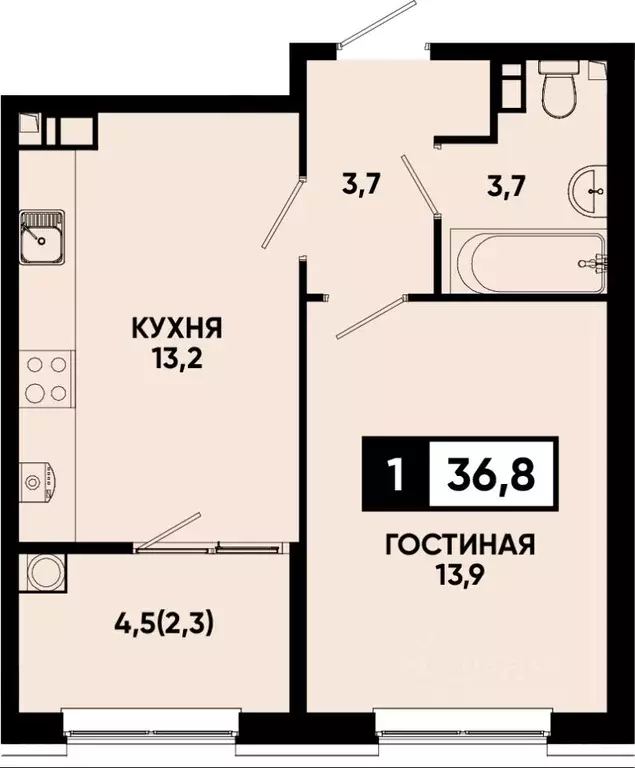 1-к кв. Ставропольский край, Кисловодск  (36.8 м) - Фото 0