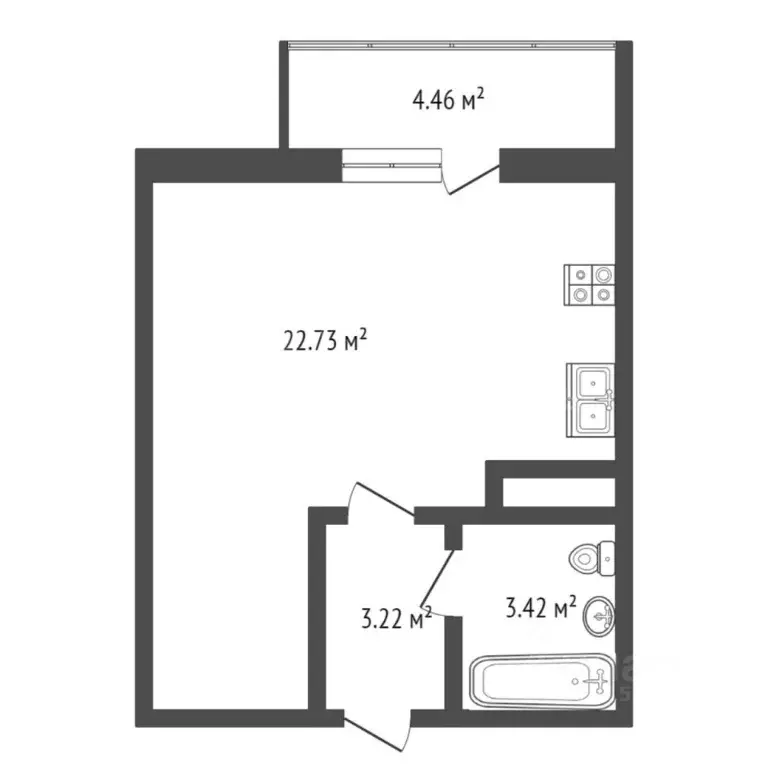 Студия Тюменская область, Тюмень ул. Дмитрия Менделеева, 2 (30.0 м) - Фото 1