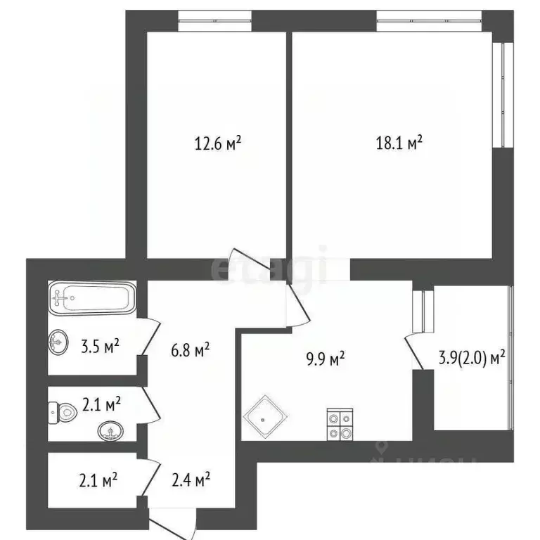 2-к кв. Башкортостан, Стерлитамак Заводская ул., 20 (57.3 м) - Фото 2