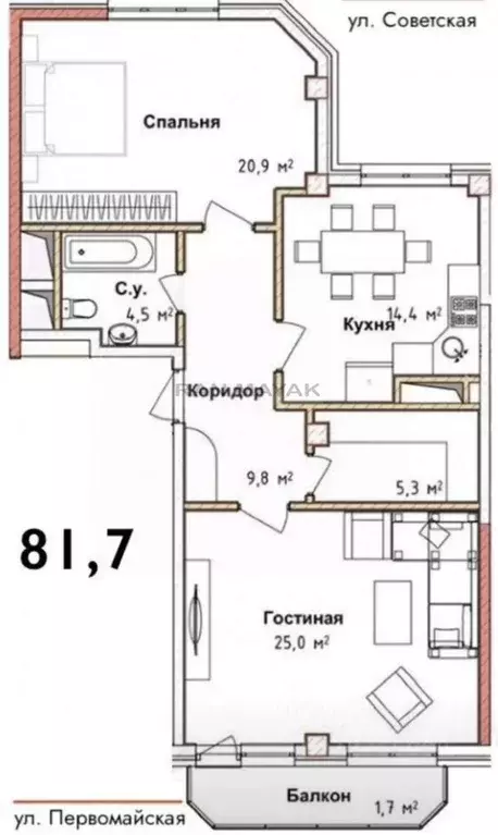 2-к кв. Адыгея, Майкоп Советская ул., 219 (81.8 м) - Фото 2