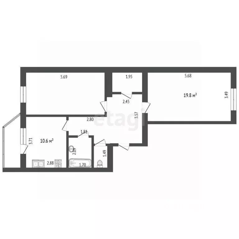 2-к кв. Саха (Якутия), Якутск ул. 50 лет Советской Армии, 12/1 (68.6 ... - Фото 2