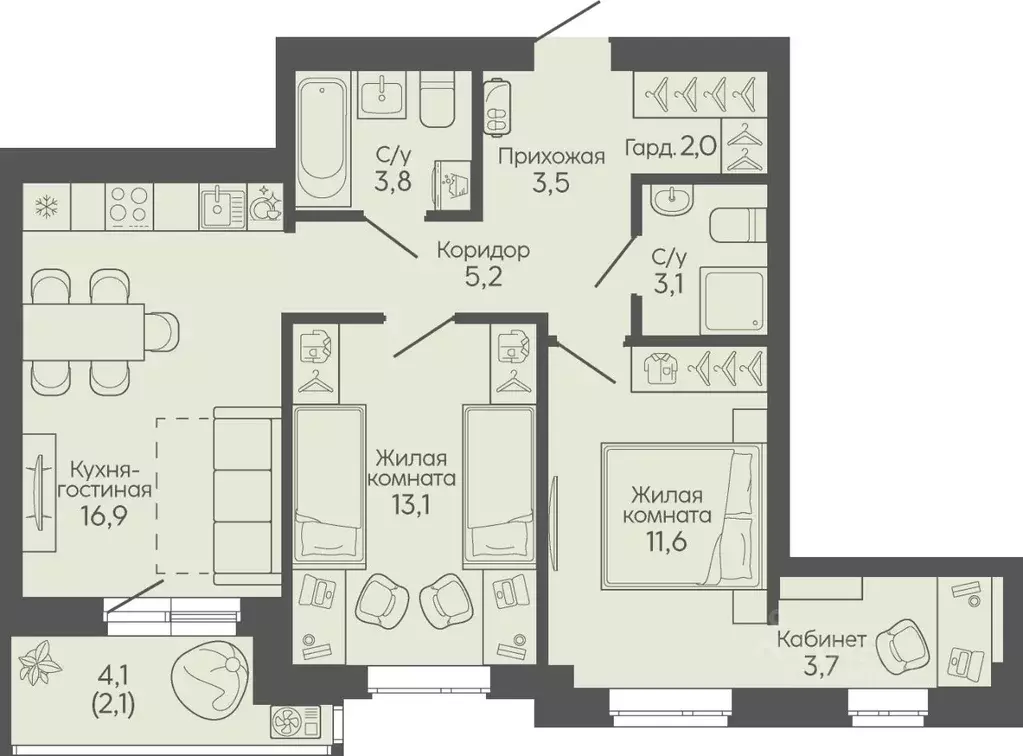 2-к кв. Волгоградская область, Волгоград Трехгорная ул., 27 (65.0 м) - Фото 1