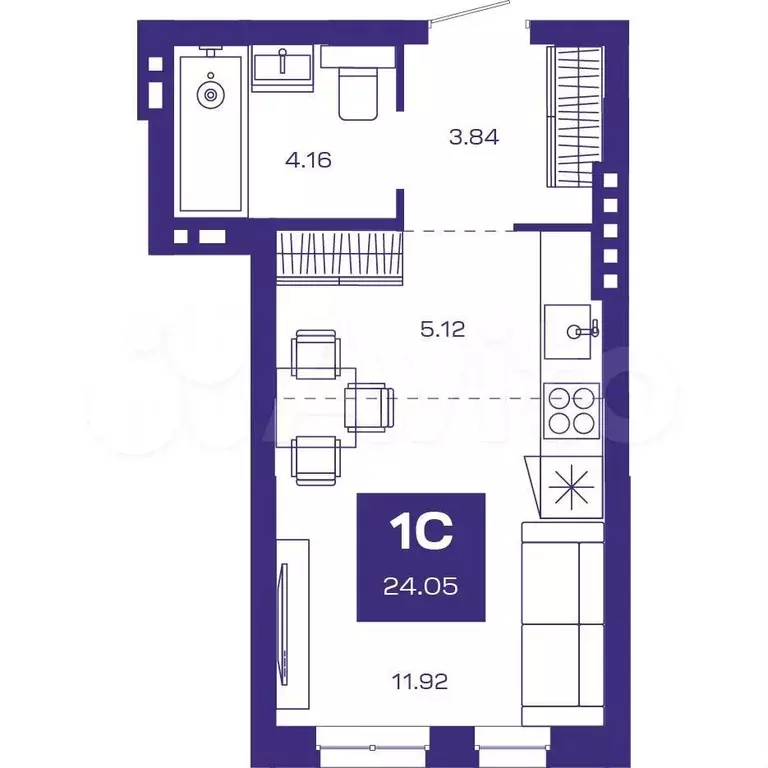 1-к. квартира, 24,7 м, 3/8 эт. - Фото 0