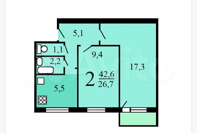 2-к. квартира, 42 м, 7/9 эт. - Фото 0