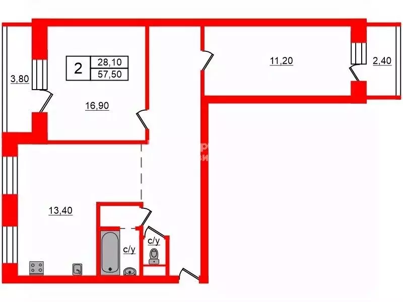 2-к кв. Санкт-Петербург Планерная ул., 67К1 (57.5 м) - Фото 1