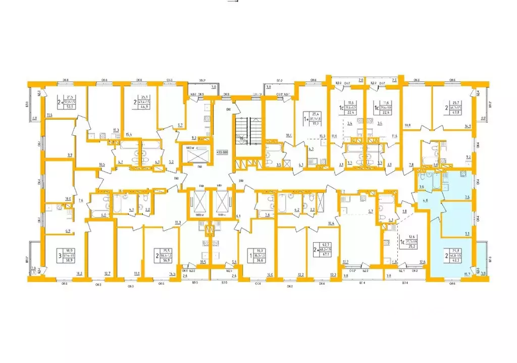 2-к кв. Башкортостан, Уфа Инорс-4Б мкр, Акварель жилой комплекс (42.3 ... - Фото 2