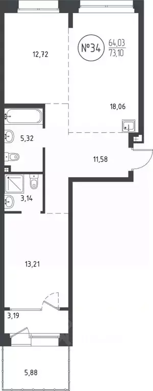 2-к кв. Иркутская область, Иркутск ул. Эдуарда Дьяконова, 10 (73.1 м) - Фото 0