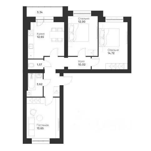 3-к кв. Тульская область, Тула ул. Героя России Зиничева, 3 (71.57 м) - Фото 2