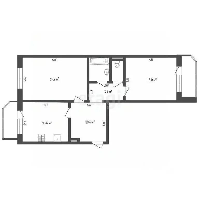 2-к кв. Тюменская область, Тюмень Инженерная ул., 66 (69.0 м) - Фото 2