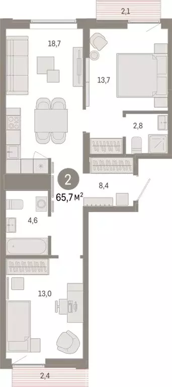 2-комнатная квартира: Екатеринбург, улица Гастелло, 19А (65.71 м) - Фото 1