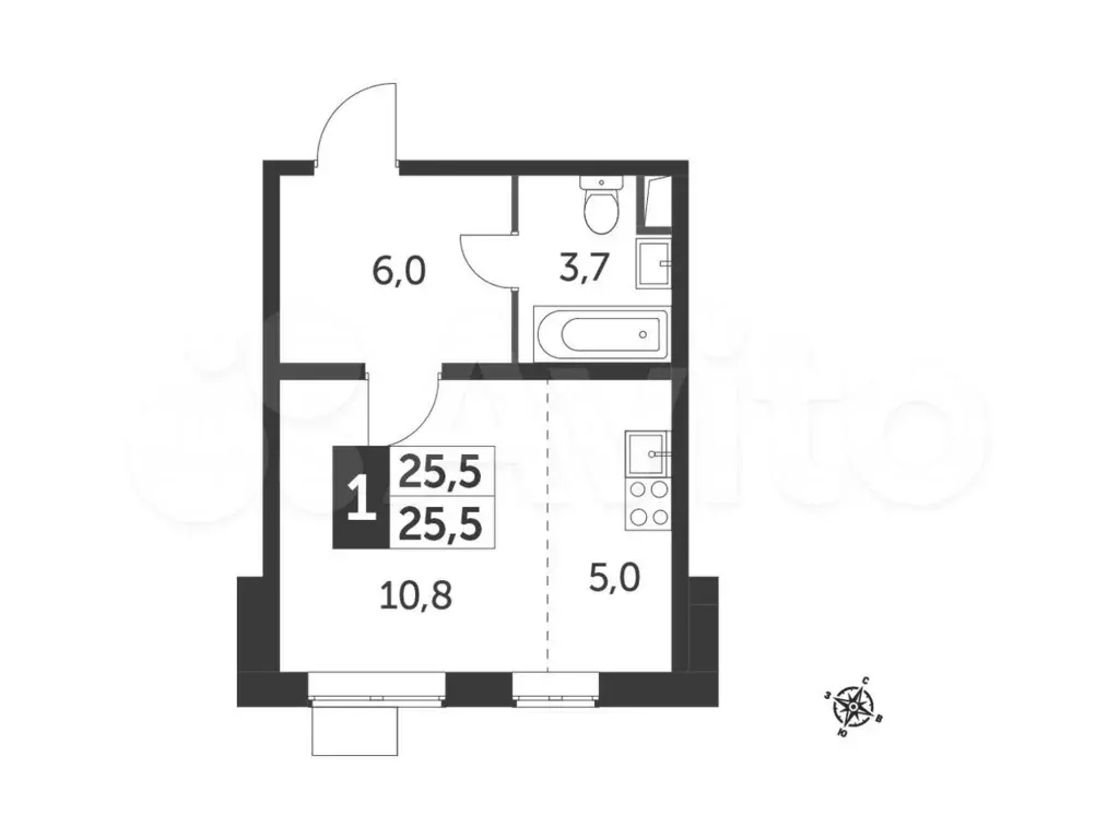 Квартира-студия, 25,1м, 7/24эт. - Фото 0