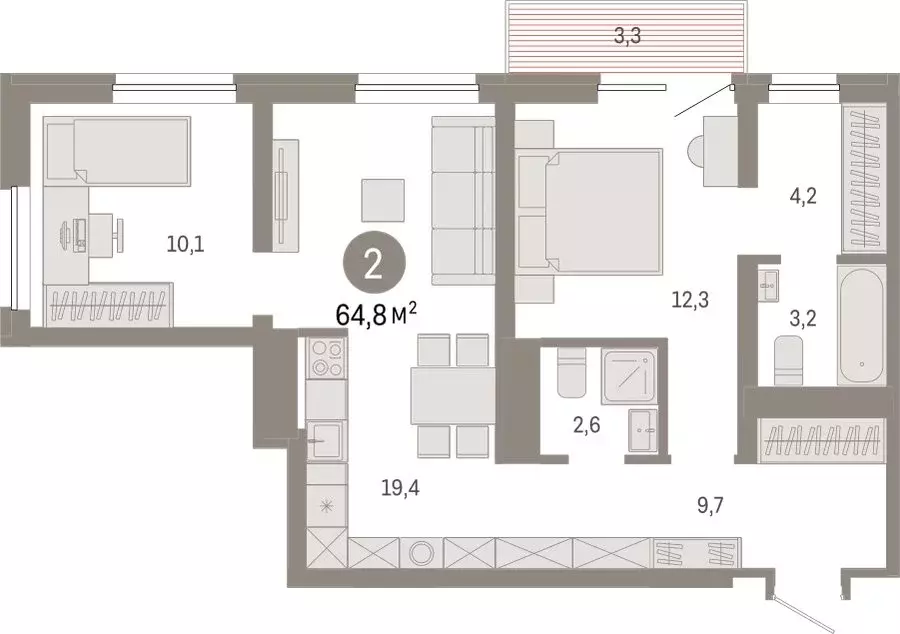 2-комнатная квартира: Екатеринбург, переулок Ритслянда, 15 (64.82 м) - Фото 0