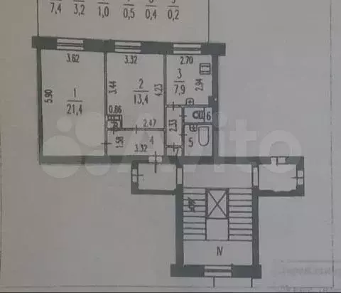 2-к. квартира, 55,4 м, 2/7 эт. - Фото 0