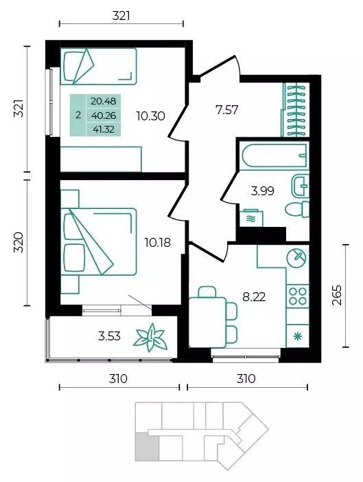 2-к кв. Адыгея, Майкопский район, пос. Тульский ул. Заречная (41.32 м) - Фото 1