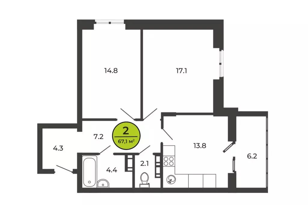 2-комнатная квартира: посёлок Свень, Соборная улица, 16 (67.19 м) - Фото 0