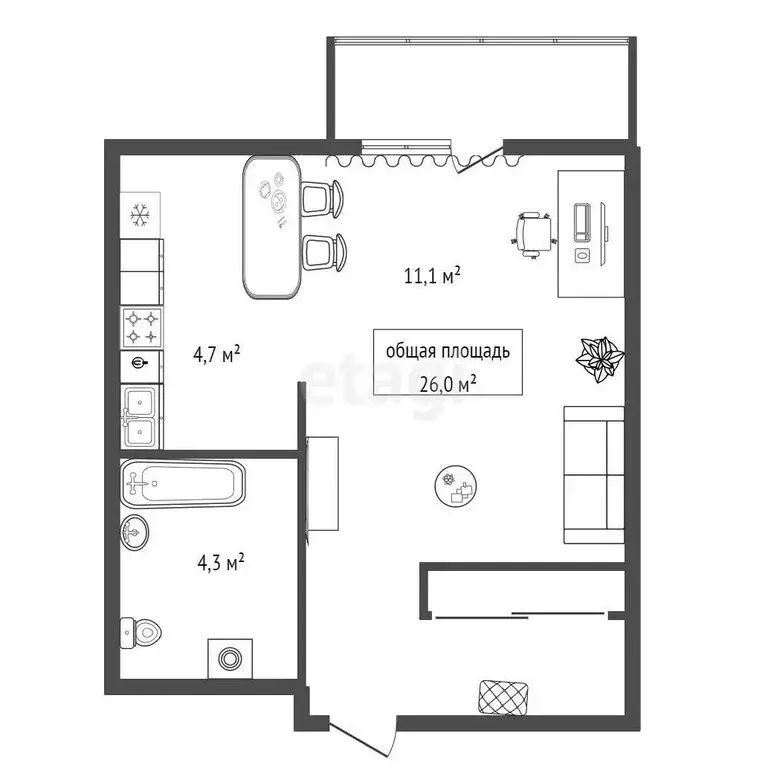 Квартира-студия: Новосибирск, улица Владимира Заровного, 28/1 (26 м) - Фото 1