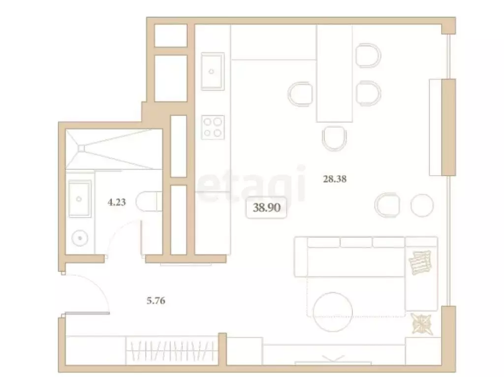 Квартира-студия: Анапа, улица Толстого, 26 (38.9 м) - Фото 1