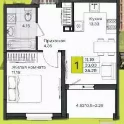 1-к. квартира, 35 м, 8/9 эт. - Фото 1