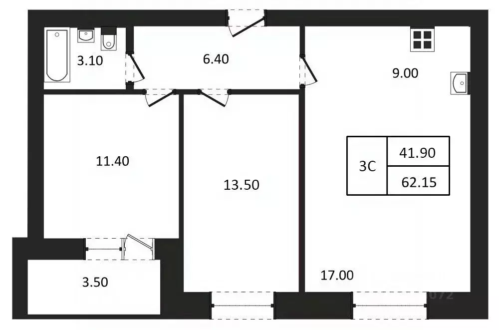 3-к кв. Новосибирская область, Новосибирск  (62.15 м) - Фото 1