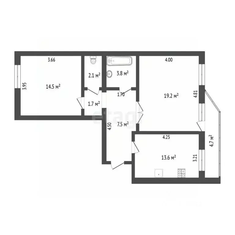 2-к кв. Тюменская область, Тюмень ул. Карла Маркса, 8 (62.4 м) - Фото 2