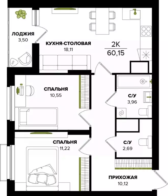 2-к кв. Тульская область, Тула ул. Академика Насоновой (60.15 м) - Фото 1
