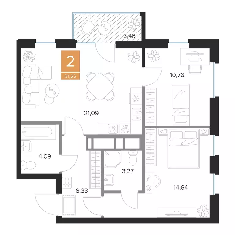 Продаётся 2-к квартира, 61.22 м - Фото 0