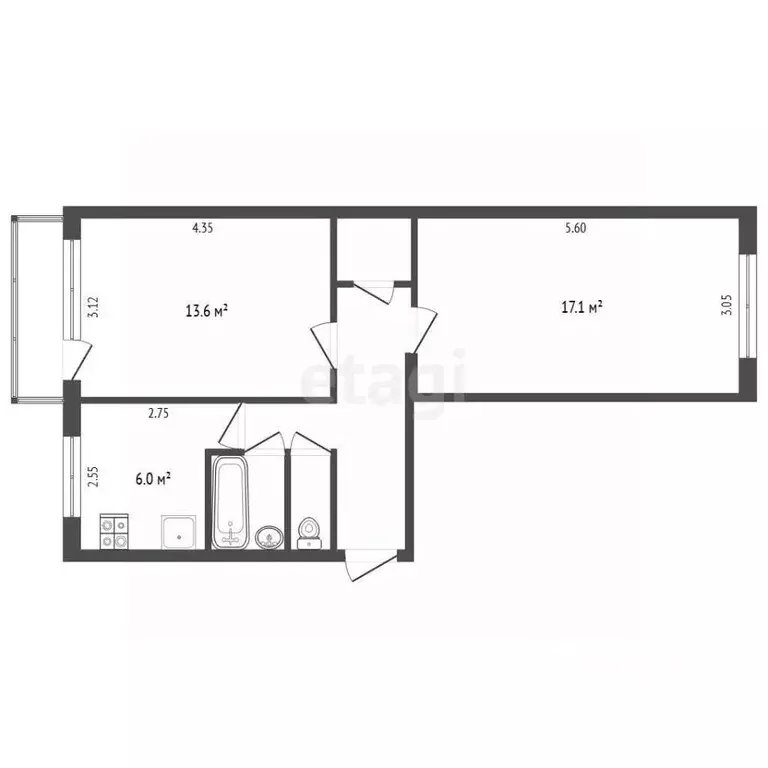 2-к кв. Калужская область, Калуга ул. Гурьянова, 6 (49.4 м) - Фото 2
