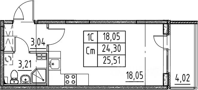 Студия Санкт-Петербург Пулковское ш., 95к3 (25.51 м) - Фото 1