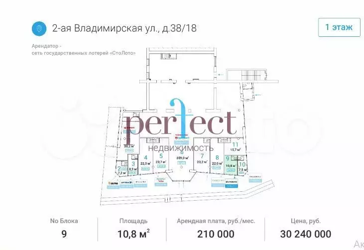 Предлагается в продажу помещение 10.8 м2 с Арендатором - Сто лото, 2-я ... - Фото 0