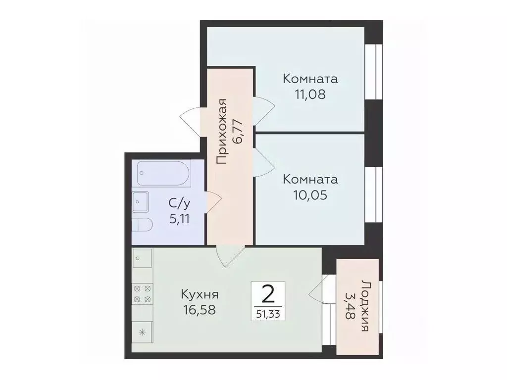 2-к кв. Воронежская область, Воронеж ул. Матросова, 60 (51.33 м) - Фото 1