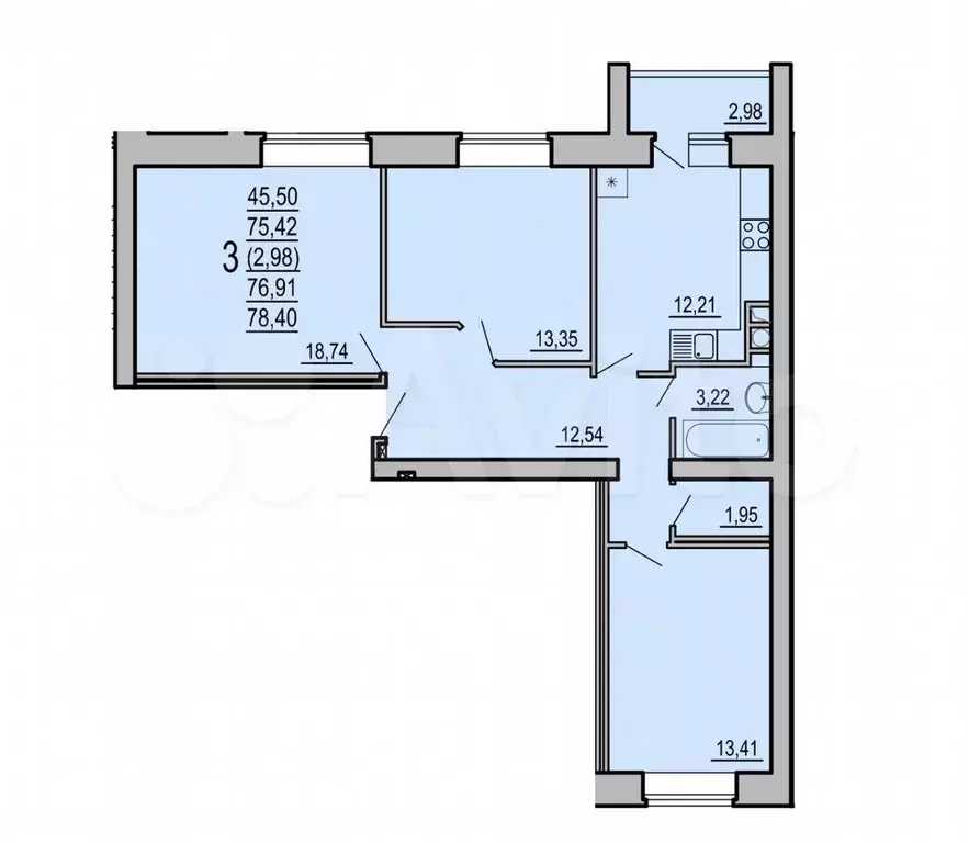 3-к. квартира, 78,4 м, 4/5 эт. - Фото 0
