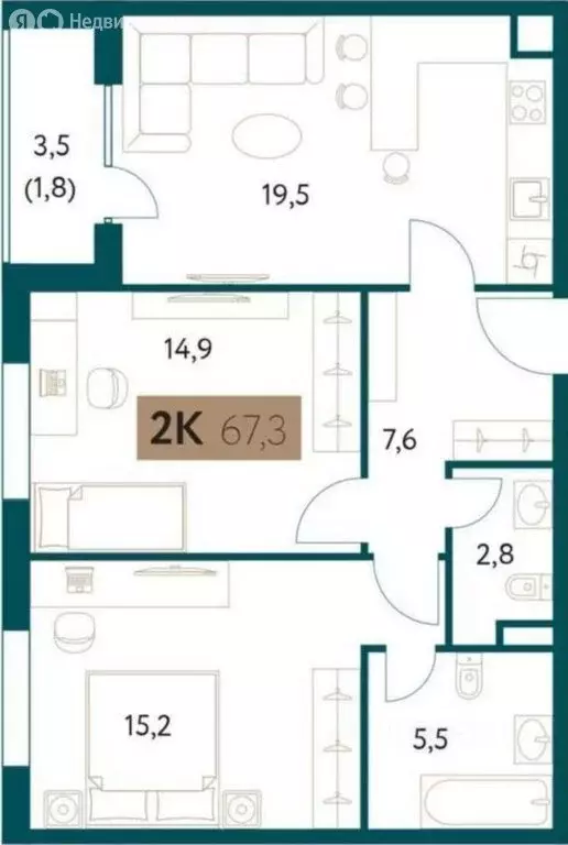 2-комнатная квартира: Москва, Винницкая улица, 8к4 (68 м) - Фото 0