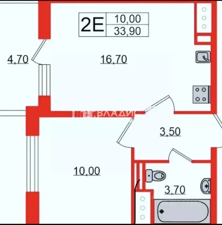 1-к кв. Санкт-Петербург ул. Верхне-Каменская, 3к1 (33.9 м) - Фото 2