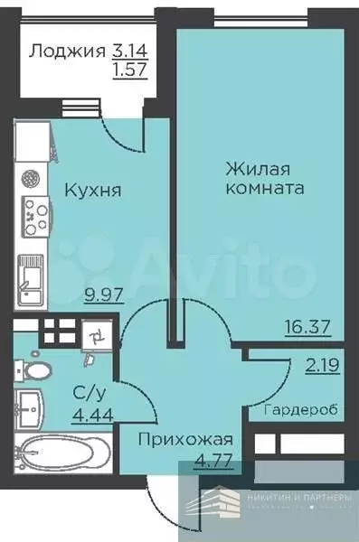 1-к. квартира, 39,3 м, 6/18 эт. - Фото 0